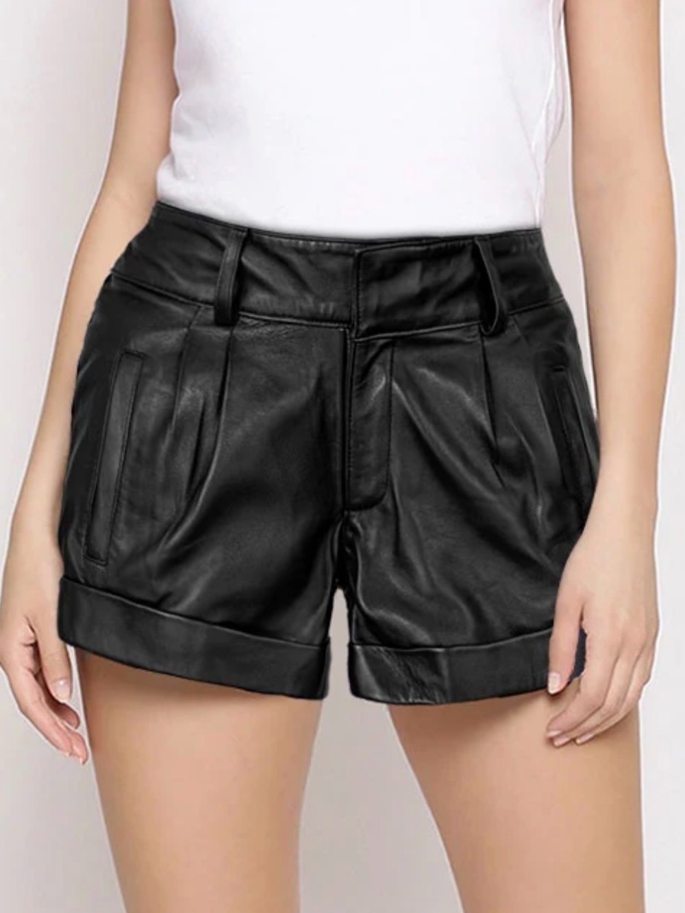 Steve Madden Black Faux Leather Cuffed Shorts